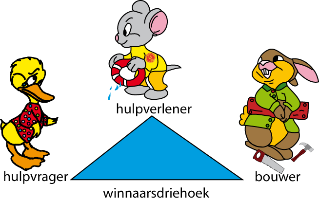 winnaarsdriehoek Pyramide met drie blije drieren. Een eend, muis en konijn